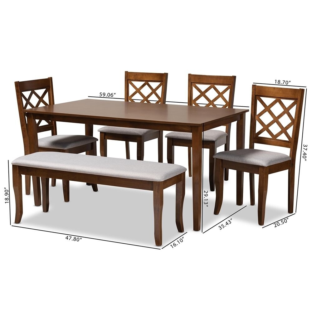 BAXTON STUDIO DORI MODERN AND CONTEMPORARY GREY FABRIC UPHOLSTERED AND WALNUT BROWN FINISHED WOOD 6-PIECE DINING SET