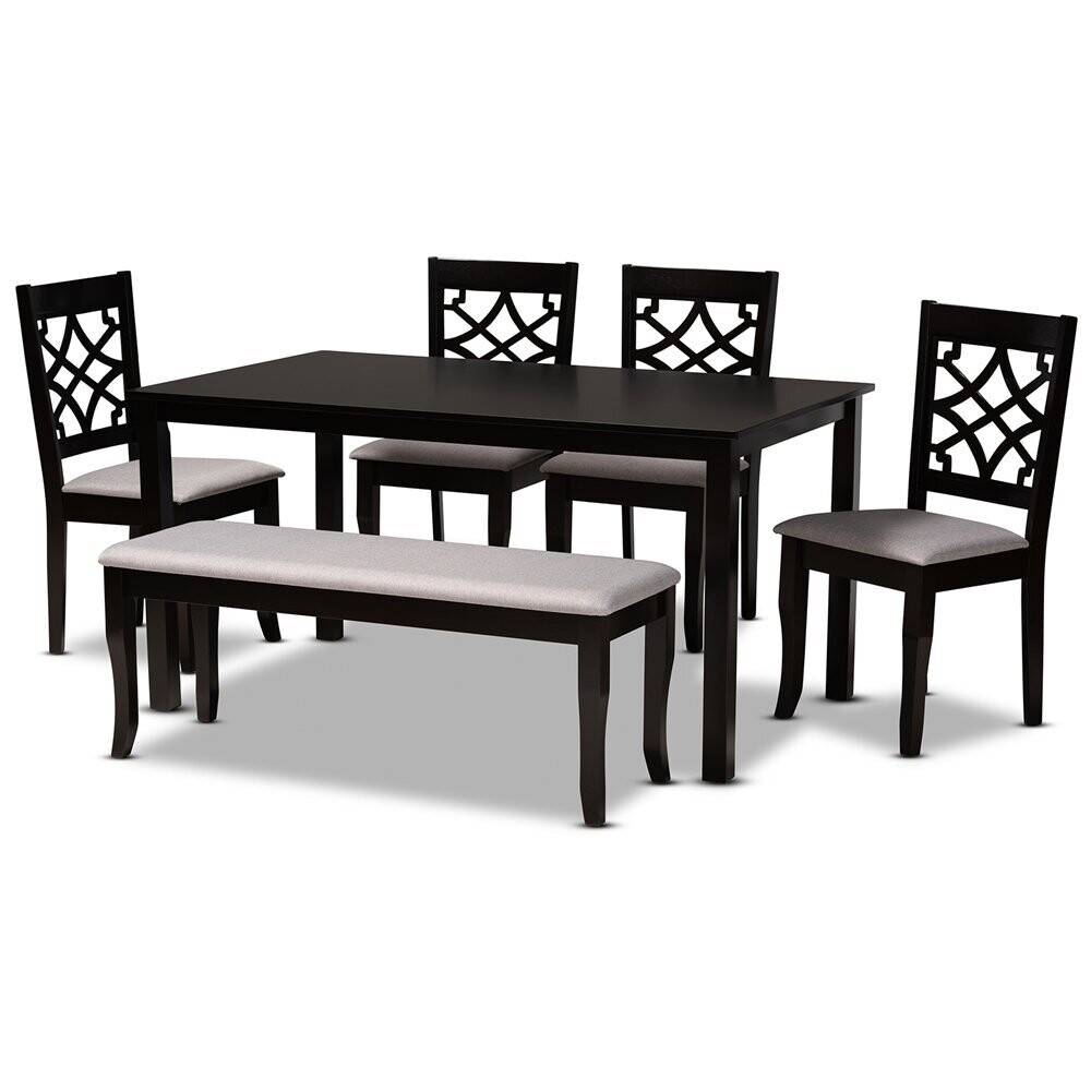 BAXTON STUDIO DORI MODERN AND CONTEMPORARY GREY FABRIC UPHOLSTERED AND DARK BROWN FINISHED WOOD 6-PIECE DINING SET