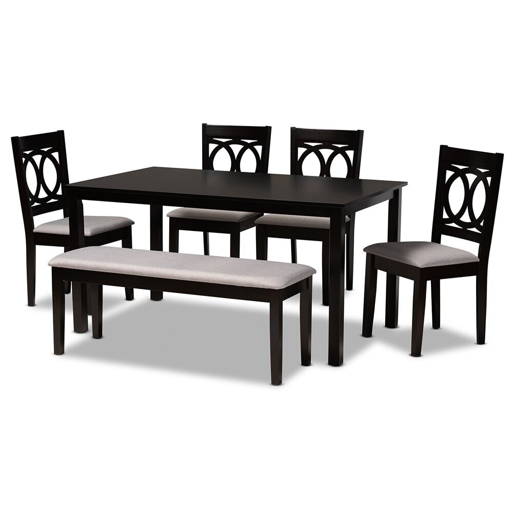 BAXTON STUDIO BENNETT MODERN AND CONTEMPORARY GREY FABRIC UPHOLSTERED AND DARK BROWN FINISHED WOOD 6-PIECE DINING SET