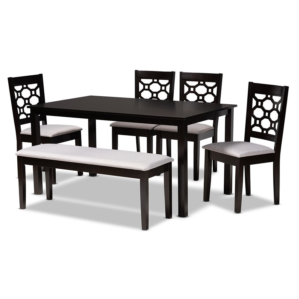 BAXTON STUDIO GABRIEL MODERN AND CONTEMPORARY GREY FABRIC UPHOLSTERED AND DARK BROWN FINISHED WOOD 6-PIECE DINING SET