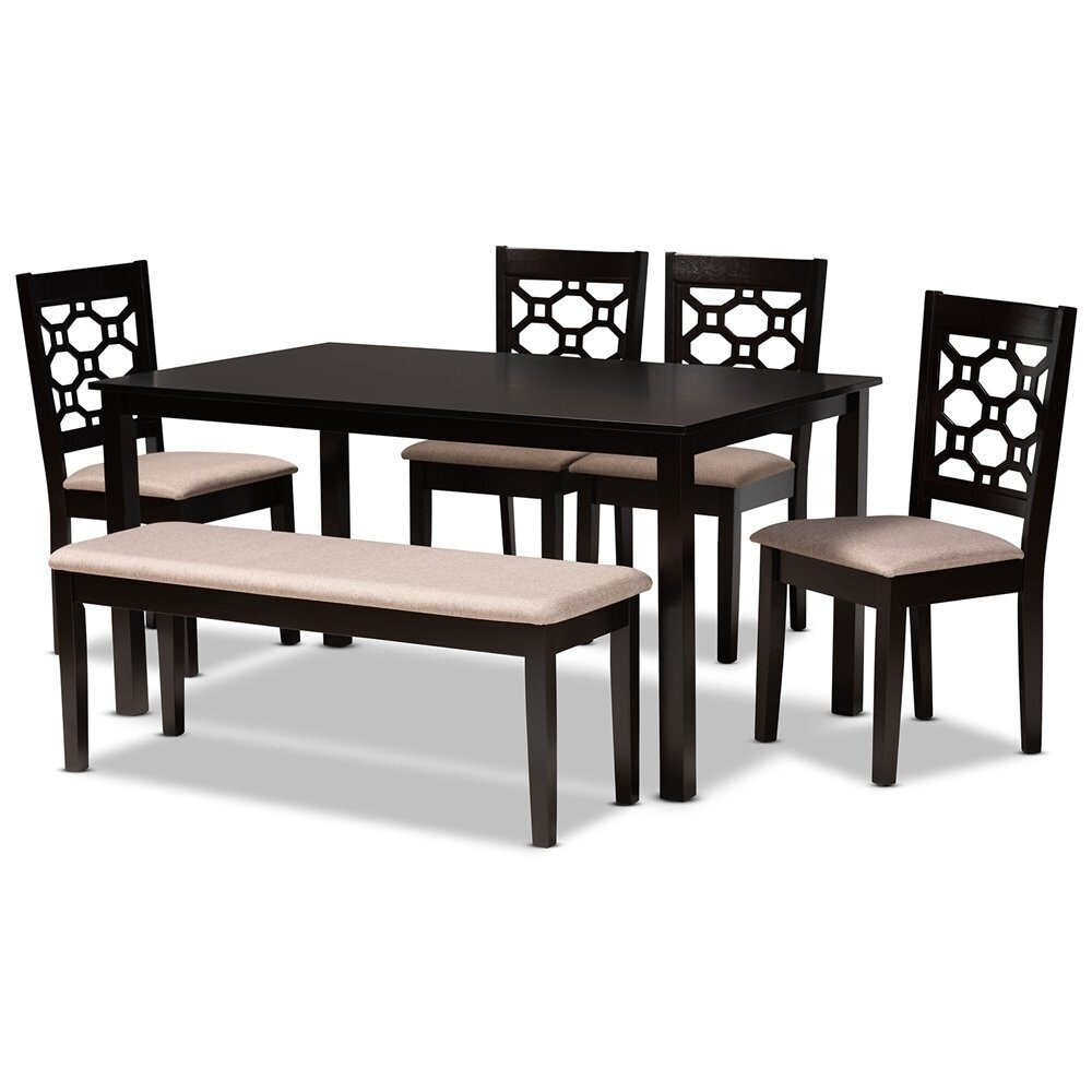 BAXTON STUDIO GABRIEL MODERN AND CONTEMPORARY SAND FABRIC UPHOLSTERED AND DARK BROWN FINISHED WOOD 6-PIECE DINING SET

Item #: RH335C-Sand/Dark Brown-6PC Dining Set