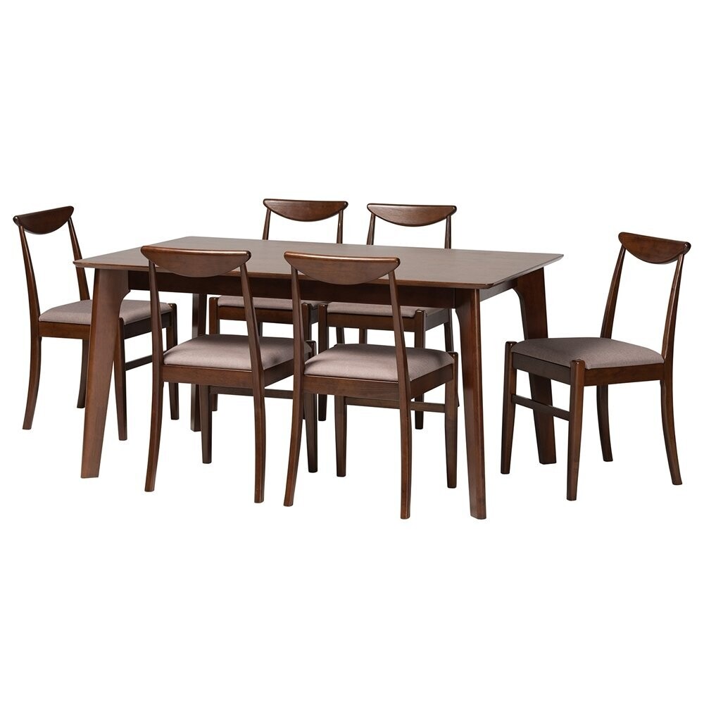 BAXTON STUDIO DELPHINA MID-CENTURY MODERN WARM GREY FABRIC AND DARK BROWN FINISHED WOOD 7-PIECE DINING SET