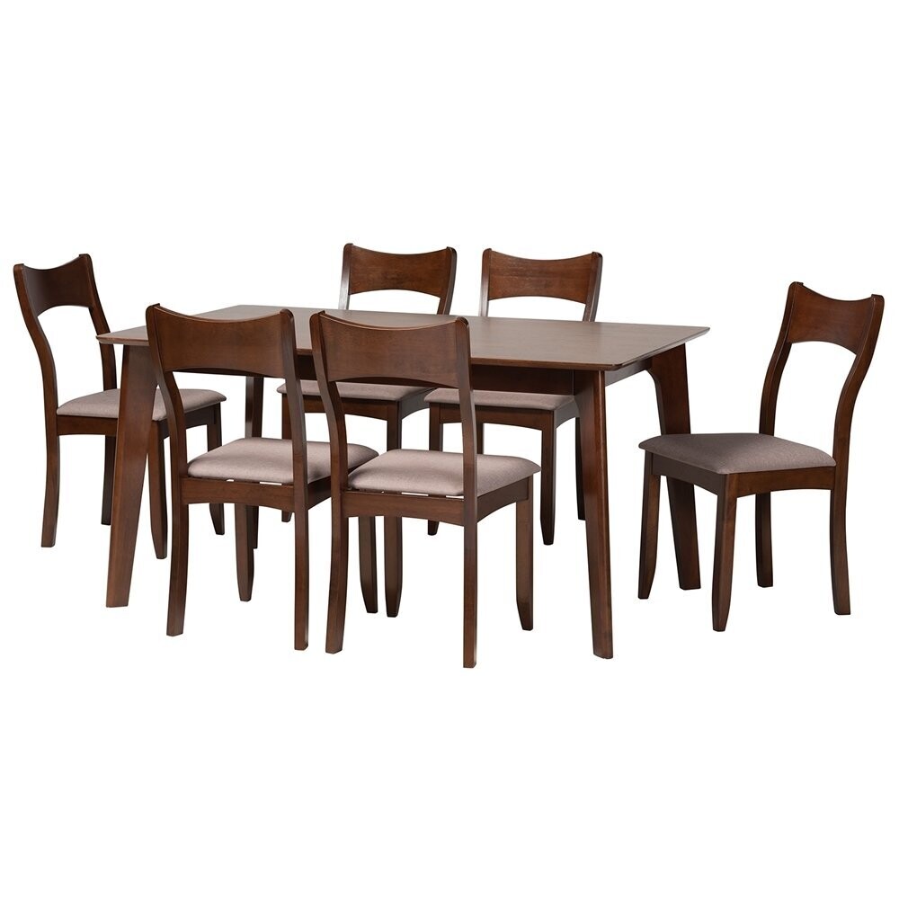 BAXTON STUDIO ADREANA MID-CENTURY MODERN WARM GREY FABRIC AND DARK BROWN FINISHED WOOD 7-PIECE DINING SET