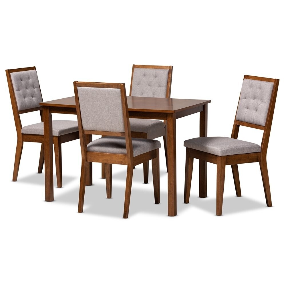 BAXTON STUDIO SUVI MODERN AND CONTEMPORARY GREY FABRIC UPHOLSTERED AND WALNUT BROWN FINISHED WOOD 5-PIECE DINING SET