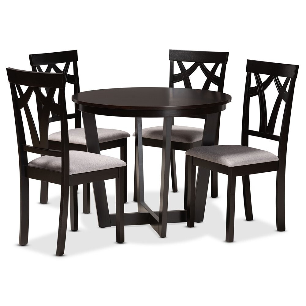 BAXTON STUDIO TELMA MODERN AND CONTEMPORARY GREY FABRIC UPHOLSTERED AND DARK BROWN FINISHED WOOD 5-PIECE DINING SET
