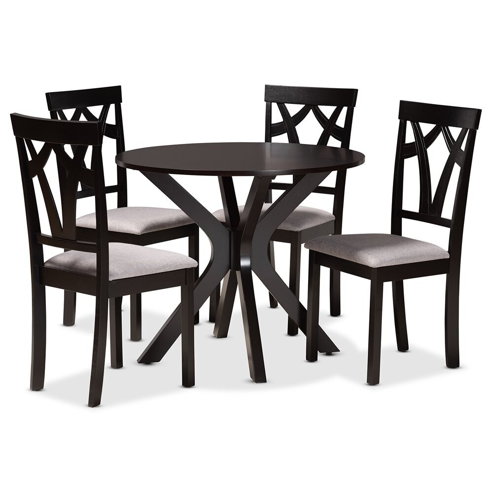 BAXTON STUDIO LUISE MODERN AND CONTEMPORARY GREY FABRIC UPHOLSTERED AND DARK BROWN FINISHED WOOD 5-PIECE DINING SET