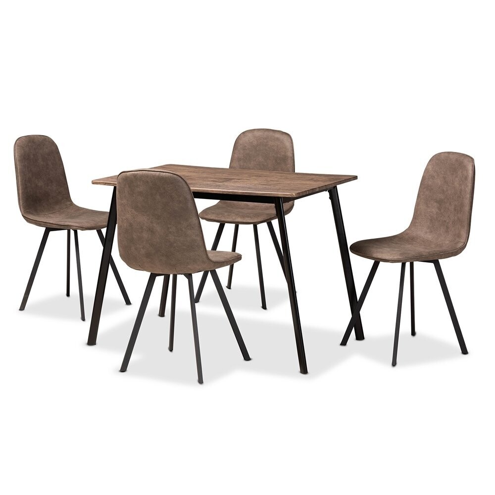 BAXTON STUDIO FILICIA MODERN TRANSITIONAL GREY FAUX LEATHER EFFECT FABRIC UPHOLSTERED AND BLACK METAL 5-PIECE DINING SET