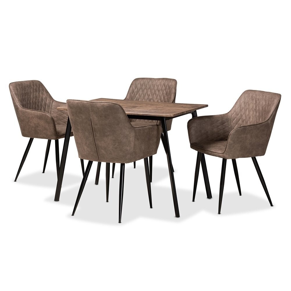 BAXTON STUDIO BELEN MODERN TRANSITIONAL GREY FAUX LEATHER EFFECT FABRIC UPHOLSTERED AND BLACK METAL 5-PIECE DINING SET