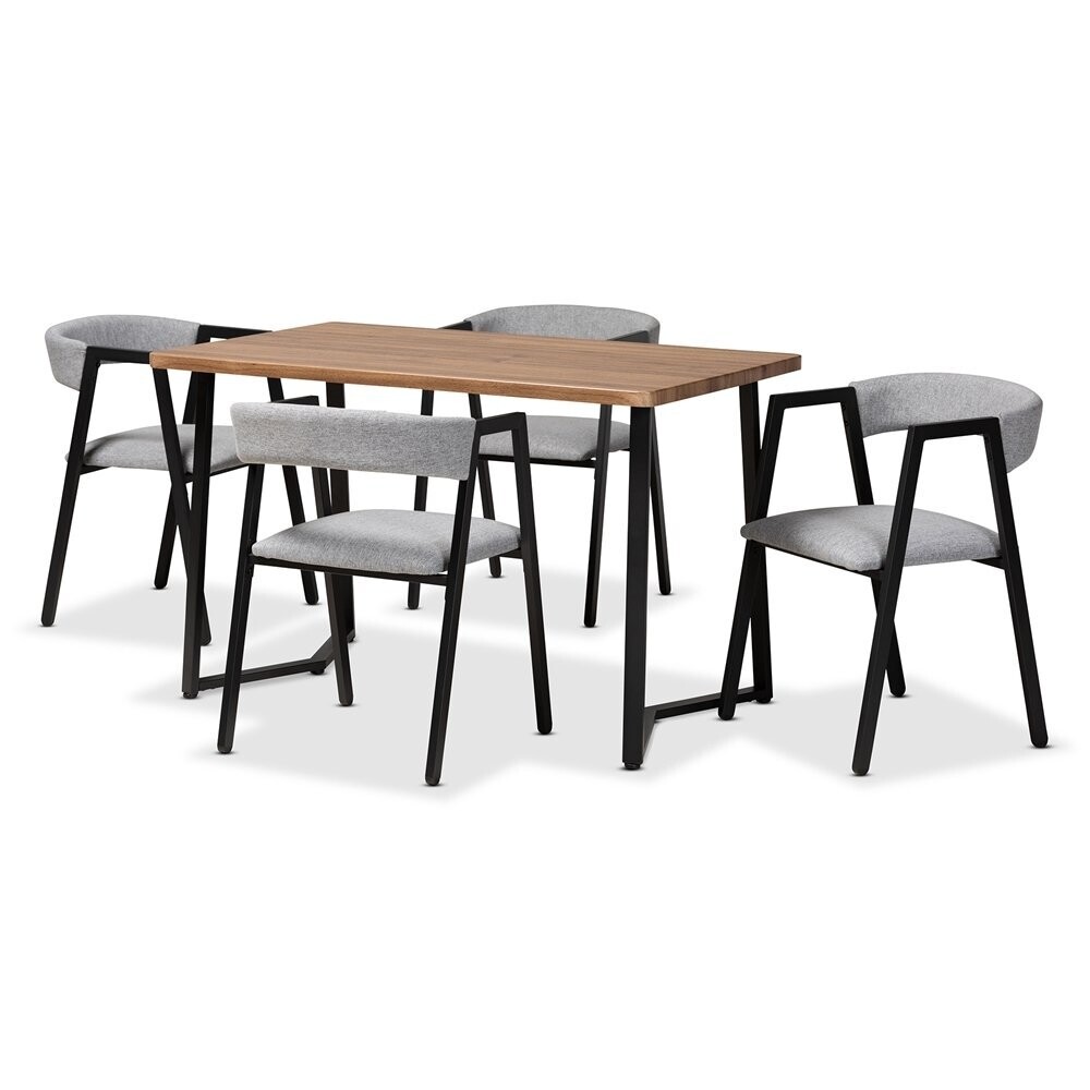 BAXTON STUDIO DELGADO MODERN AND CONTEMPORARY GREY FABRIC UPHOLSTERED AND BLACK METAL 5-PIECE DINING SET