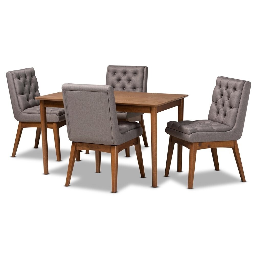 BAXTON STUDIO MAKAR MODERN TRANSITIONAL GREY FABRIC UPHOLSTERED AND WALNUT BROWN FINISHED WOOD 5-PIECE DINING SET