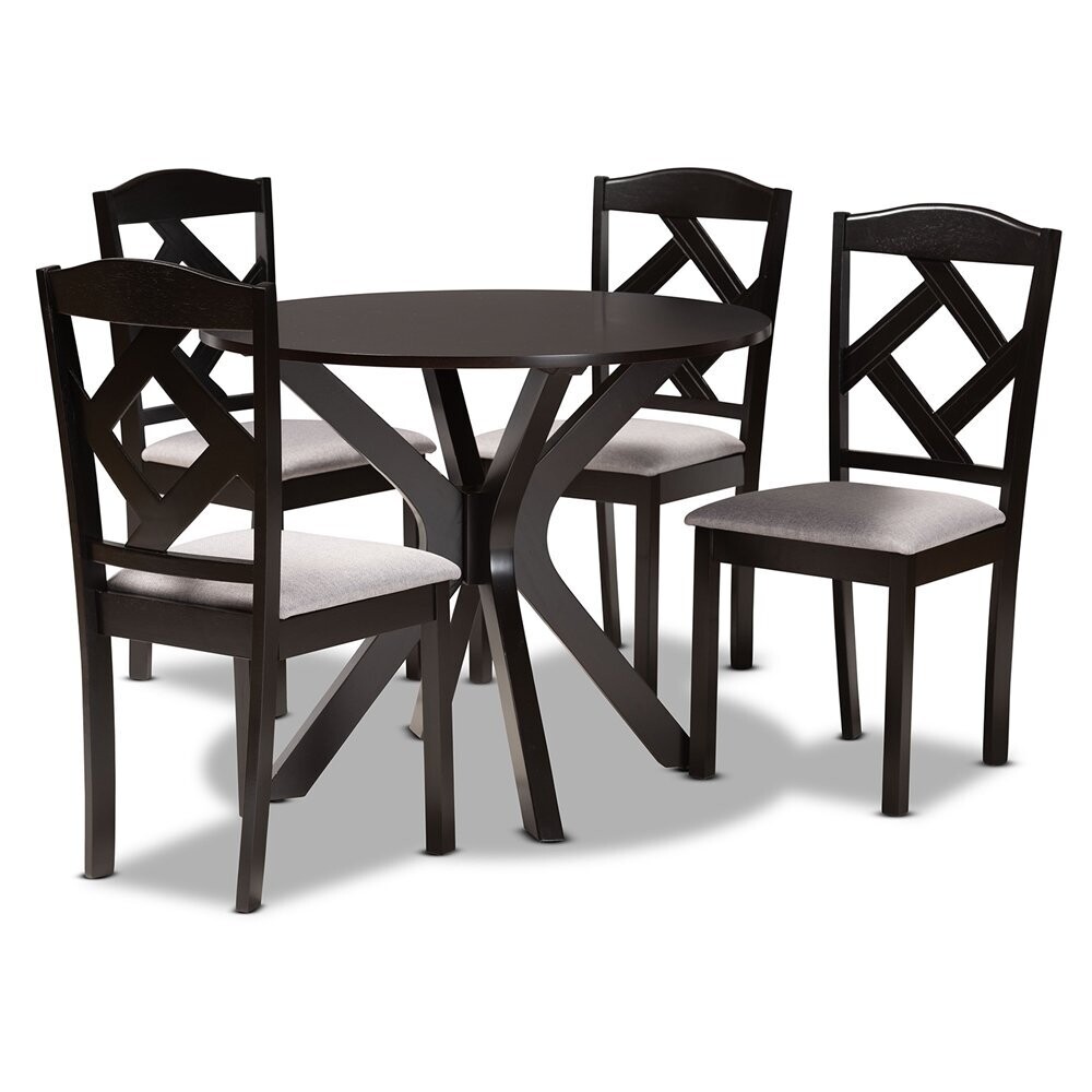 BAXTON STUDIO CARLIN MODERN TRANSITIONAL GREY FABRIC UPHOLSTERED AND DARK BROWN FINISHED WOOD 5-PIECE DINING SET
