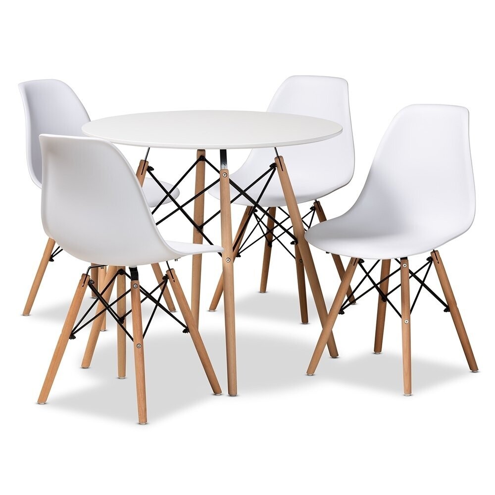 BAXTON STUDIO JASPEN MODERN AND CONTEMPORARY WHITE FINISHED POLYPROPYLENE PLASTIC AND OAK BROWN FINISHED WOOD 5-PIECE DINING SET