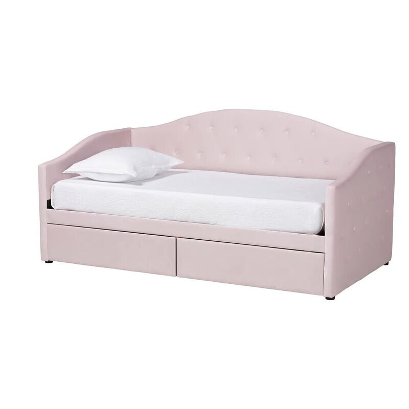 BAXTON STUDIO MANSI MODERN AND CONTEMPORARY LIGHT PINK VELVET FABRIC UPHOLSTERED TWIN SIZE 2-DRAWER DAYBED