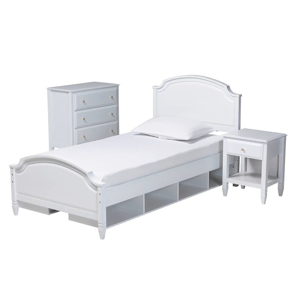 BAXTON STUDIO ELISE CLASSIC AND TRANSITIONAL WHITE FINISHED WOOD TWIN SIZE 3-PIECE BEDROOM SET