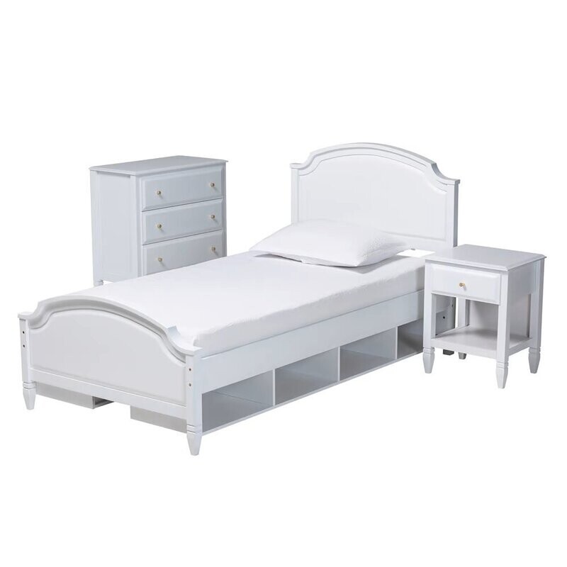 BAXTON STUDIO ELISE CLASSIC AND TRANSITIONAL WHITE FINISHED WOOD TWIN SIZE 3-PIECE BEDROOM SET
