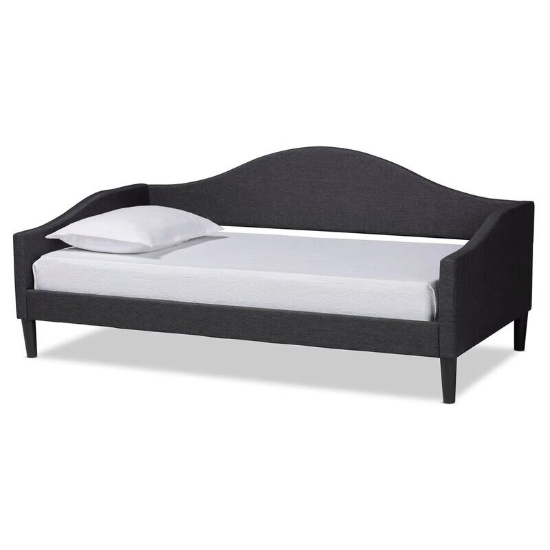 BAXTON STUDIO MILLIGAN MODERN AND CONTEMPORARY CHARCOAL FABRIC UPHOLSTERED AND DARK BROWN FINISHED WOOD TWIN SIZE DAYBED