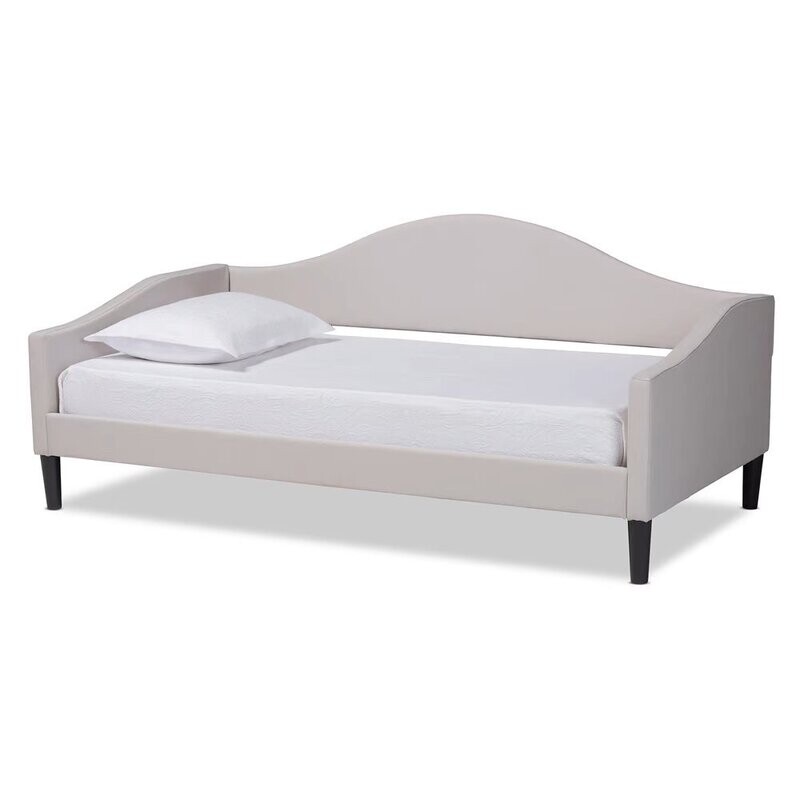 BAXTON STUDIO MILLIGAN MODERN AND CONTEMPORARY BEIGE FABRIC UPHOLSTERED AND DARK BROWN FINISHED WOOD TWIN SIZE DAYBED