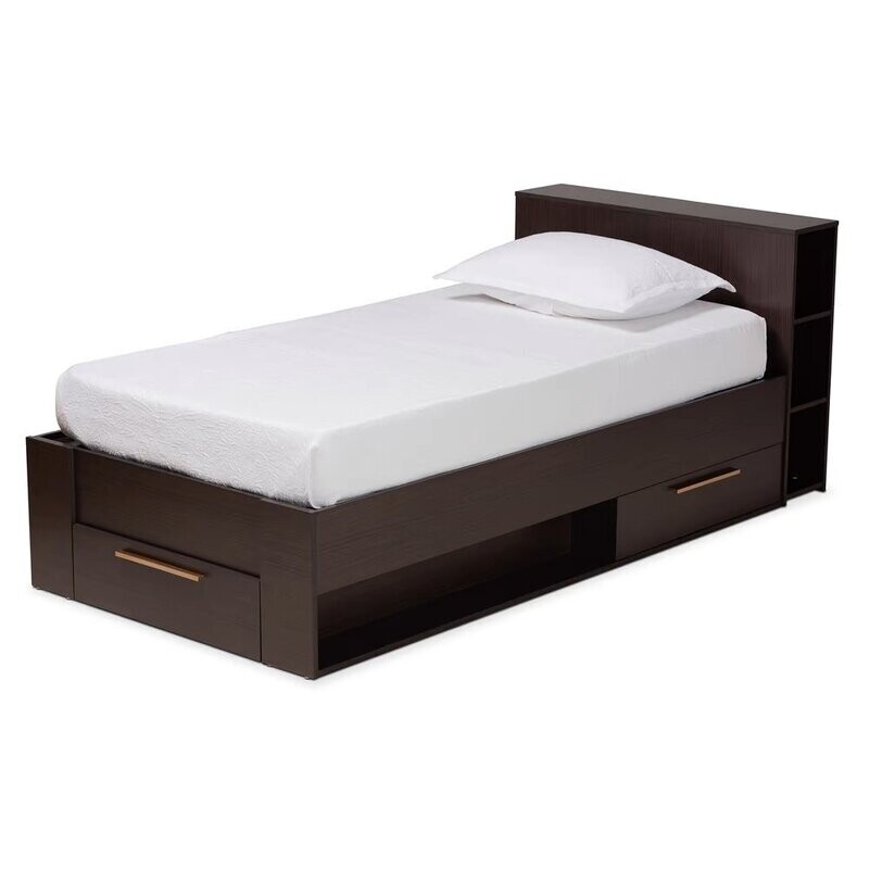 BAXTON STUDIO CARLSON MODERN AND CONTEMPORARY ESPRESSO BROWN FINISHED WOOD TWIN SIZE 3-DRAWER PLATFORM STORAGE BED
