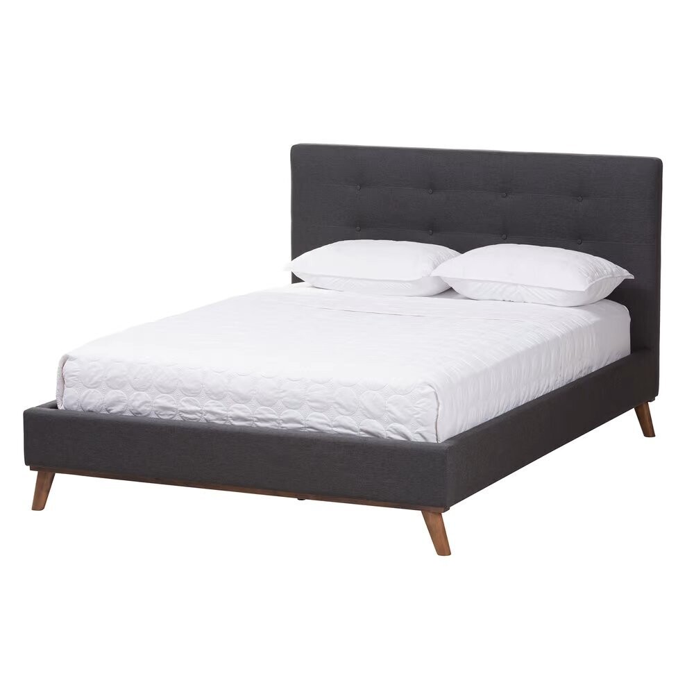 BAXTON STUDIO VALENCIA MID-CENTURY MODERN DARK GREY FABRIC UPHOLSTERED FULL SIZE 2-PIECE BEDROOM SET