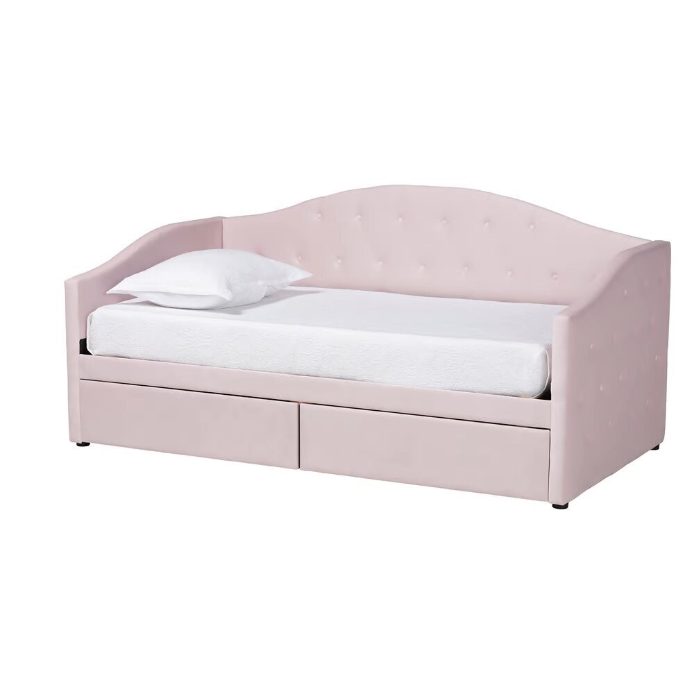 BAXTON STUDIO MANSI MODERN AND CONTEMPORARY LIGHT PINK VELVET FABRIC UPHOLSTERED FULL SIZE 2-DRAWER DAYBED
