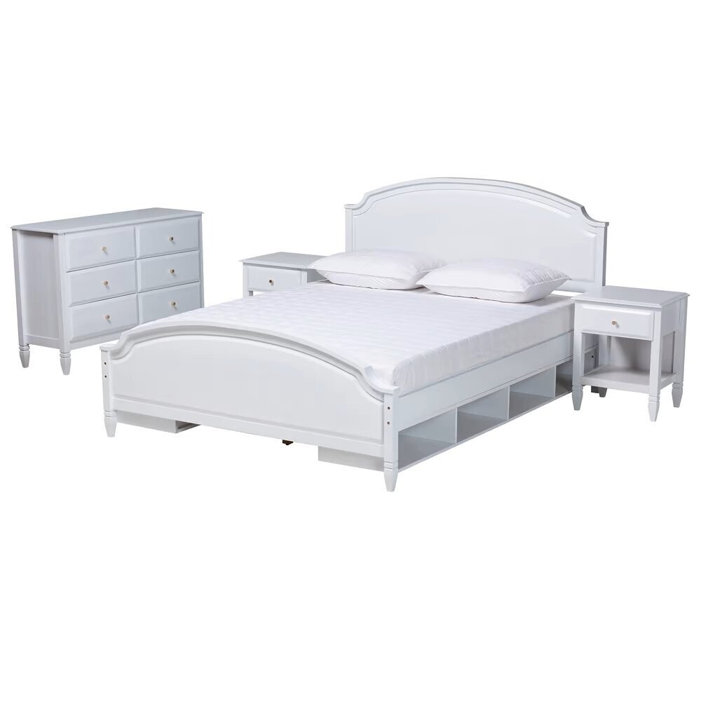 BAXTON STUDIO ELISE CLASSIC AND TRANSITIONAL WHITE FINISHED WOOD FULL SIZE 4-PIECE BEDROOM SET