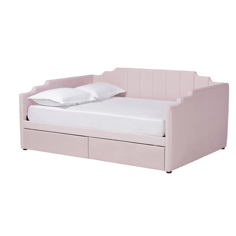 BAXTON STUDIO GULLIVER MODERN AND CONTEMPORARY LIGHT PINK VELVET FABRIC UPHOLSTERED 2-DRAWER DAYBED