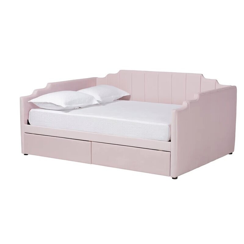 BAXTON STUDIO GULLIVER MODERN AND CONTEMPORARY LIGHT PINK VELVET FABRIC UPHOLSTERED 2-DRAWER DAYBED