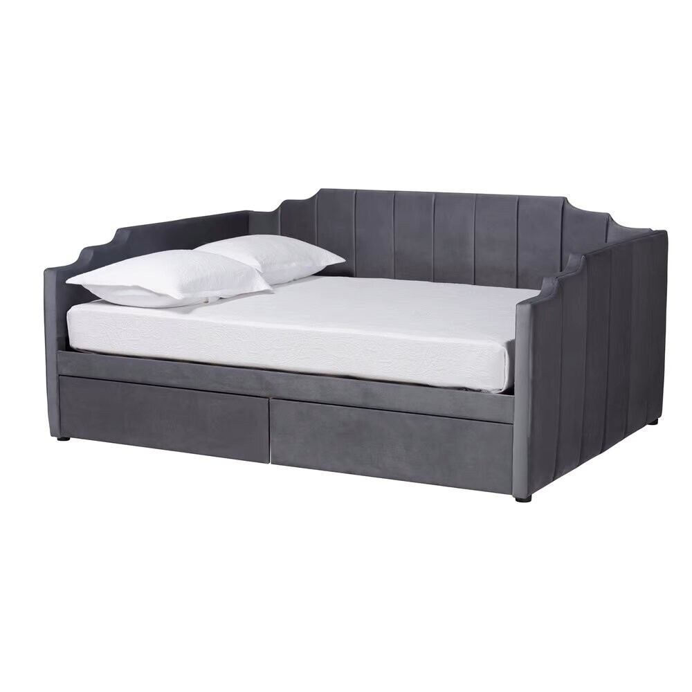 BAXTON STUDIO GULLIVER MODERN AND CONTEMPORARY GREY VELVET FABRIC UPHOLSTERED 2-DRAWER DAYBED