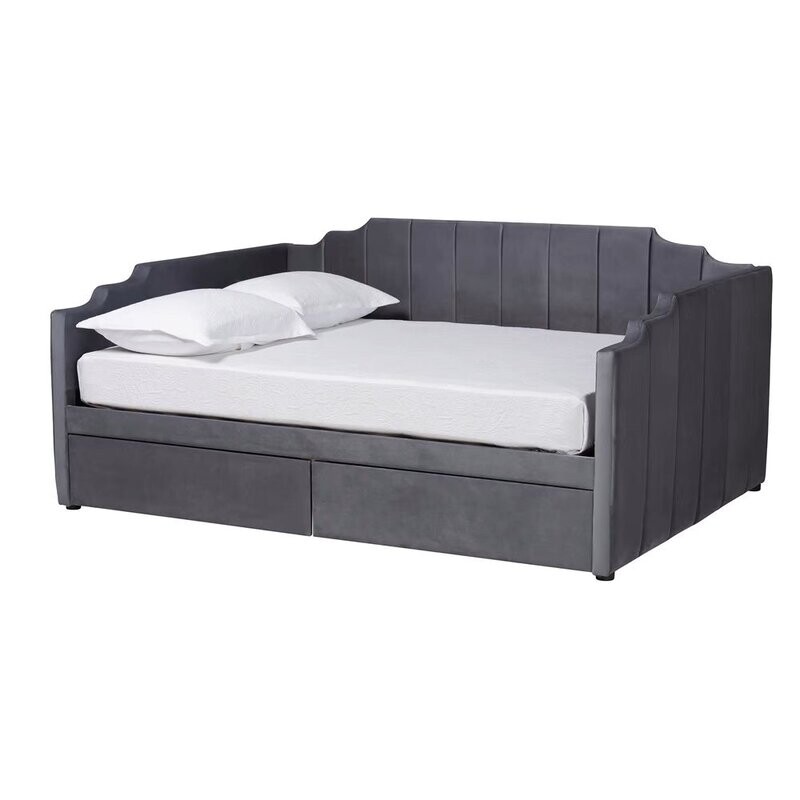 BAXTON STUDIO GULLIVER MODERN AND CONTEMPORARY GREY VELVET FABRIC UPHOLSTERED 2-DRAWER DAYBED