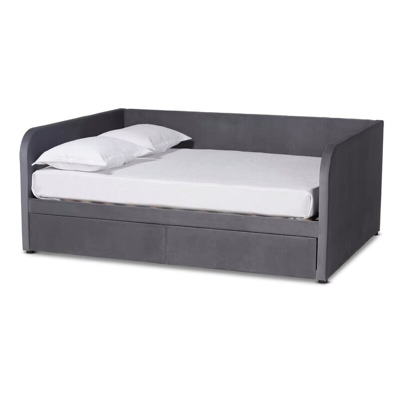 BAXTON STUDIO BASANTI MODERN AND CONTEMPORARY GREY VELVET FABRIC UPHOLSTERED FULL SIZE 2-DRAWER DAYBED