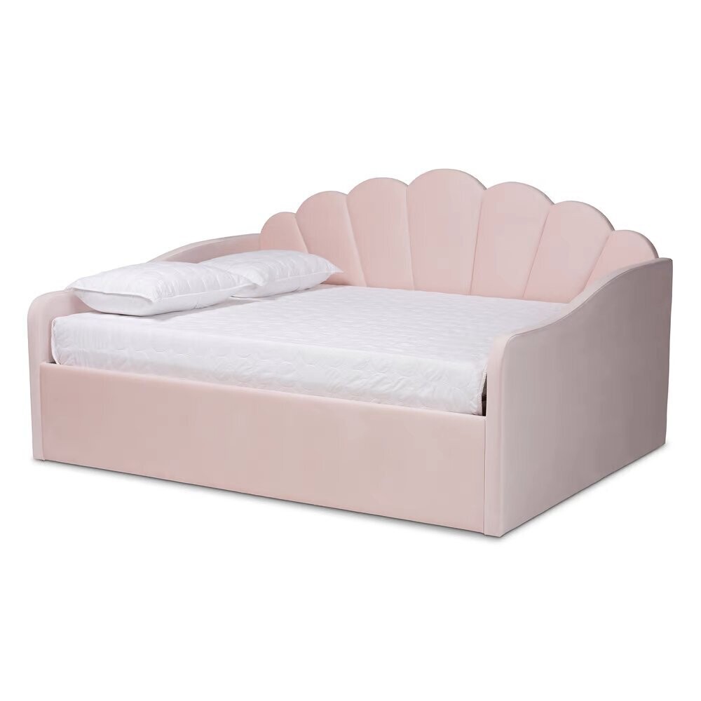 BAXTON STUDIO TIMILA MODERN AND CONTEMPORARY LIGHT PINK VELVET FABRIC UPHOLSTERED FULL SIZE DAYBED