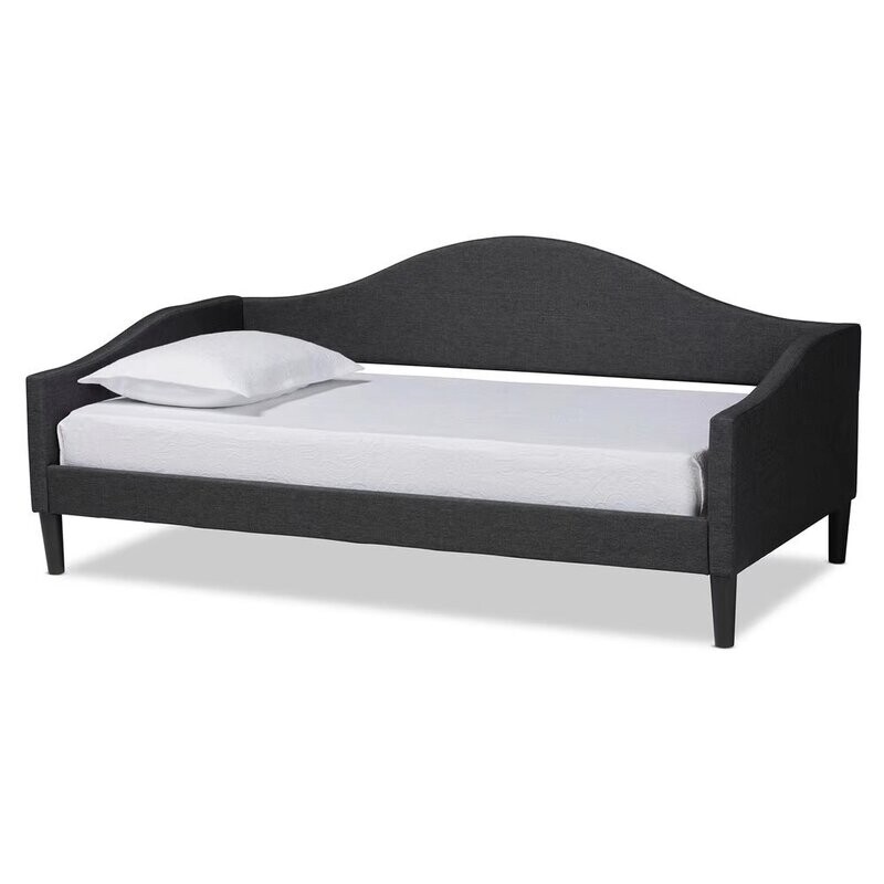 BAXTON STUDIO MILLIGAN MODERN AND CONTEMPORARY CHARCOAL FABRIC UPHOLSTERED AND DARK BROWN FINISHED WOOD FULL SIZE DAY