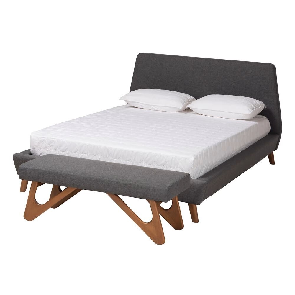 BAXTON STUDIO SINCLAIRE MID-CENTURY MODERN TRANSITIONAL DARK GREY FABRIC UPHOLSTERED QUEEN SIZE 2-PIECE BEDROOM SET