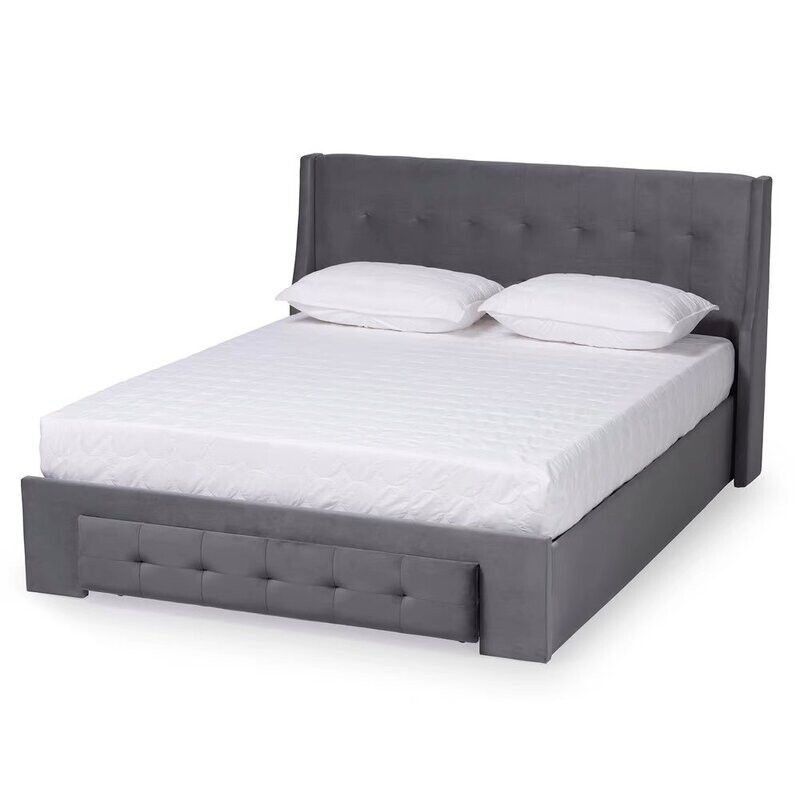 BAXTON STUDIO NOELLA MODERN AND CONTEMPORARY GREY VELVET FABRIC UPHOLSTERED QUEEN SIZE 1-DRAWER PLATFORM STORAGE BED BAXTON STUDIO NOELLA MODERN AND CONTEMPORARY GREY VELVET FABRIC UPHOLSTERED QUEEN SIZE 1-DRAWER PLATFORM STORAGE BED