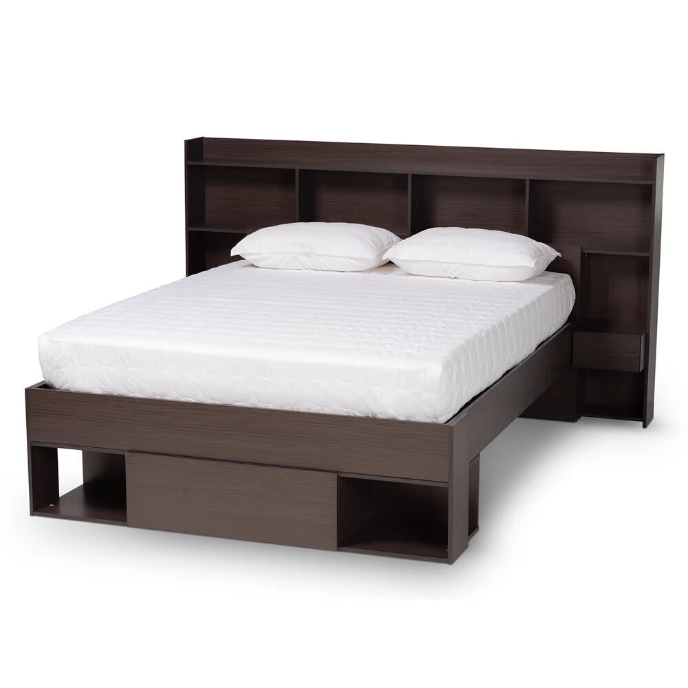 BAXTON STUDIO DEXTON MODERN AND CONTEMPORARY DARK BROWN FINISHED WOOD QUEEN SIZE PLATFORM STORAGE BED