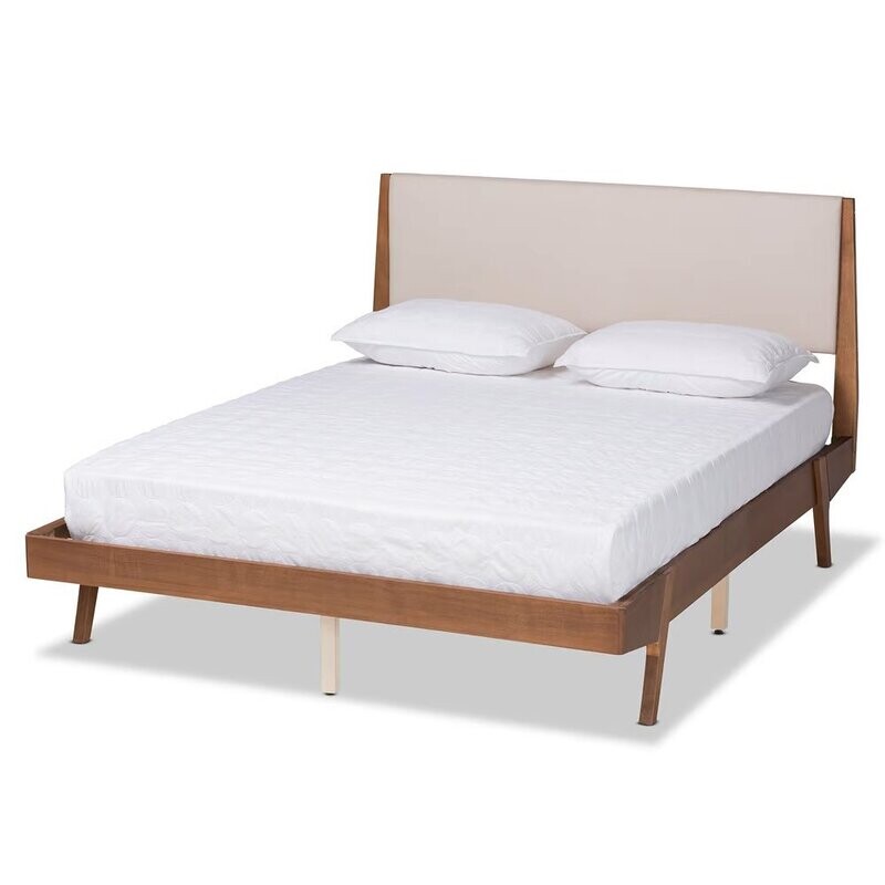 BAXTON STUDIO SENNA MID-CENTURY MODERN BEIGE FABRIC UPHOLSTERED AND WALNUT BROWN FINISHED WOOD QUEEN SIZE PLATFORM BED BAXTON STUDIO SENNA MID-CENTURY MODERN BEIGE FABRIC UPHOLSTERED AND WALNUT BROWN FINISHED WOOD QUEEN SIZE PLATFORM BED