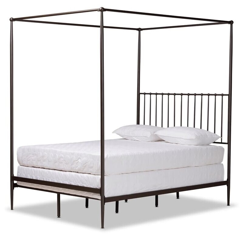 BAXTON STUDIO ELSA MODERN INDUSTRIAL BLACK METAL CANOPY QUEEN BED