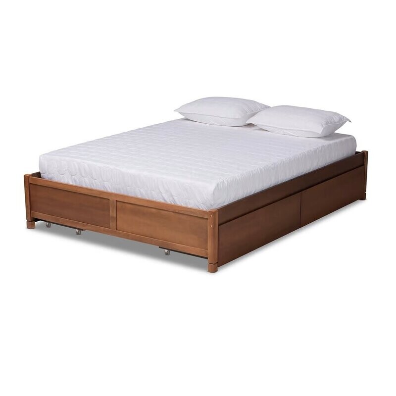 BAXTON STUDIO YARA MODERN AND CONTEMPORARY WALNUT BROWN FINISHED WOOD KING SIZE 4-DRAWER PLATFORM STORAGE BED FRAME