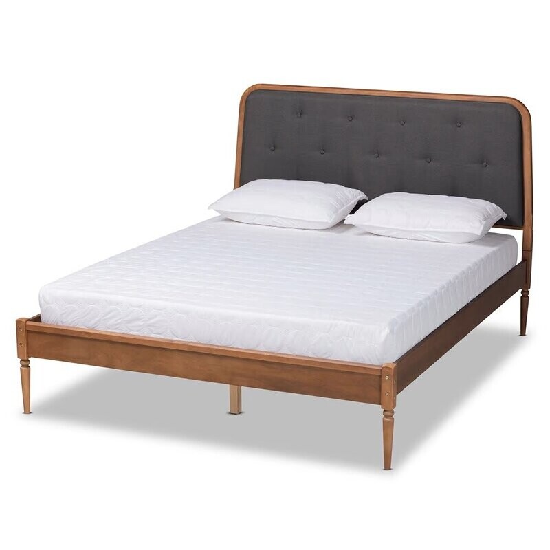 BAXTON STUDIO DIANTHA CLASSIC AND TRADITIONAL DARK GREY FABRIC UPHOLSTERED AND WALNUT BROWN FINISHED WOOD KING SIZE PLATFORM BED