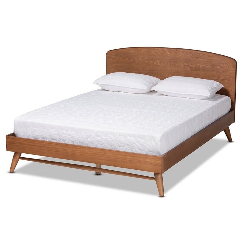 BAXTON STUDIO KEAGAN MID-CENTURY MODERN TRANSITIONAL WALNUT BROWN FINISHED WOOD KING SIZE PLATFORM BED