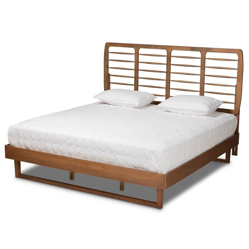 BAXTON STUDIO LUCIE MODERN AND CONTEMPORARY WALNUT BROWN FINISHED WOOD KING SIZE PLATFORM BED