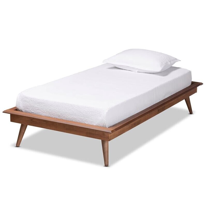 BAXTON STUDIO KARINE MID-CENTURY MODERN WALNUT BROWN FINISHED WOOD TWIN SIZE PLATFORM BED FRAME