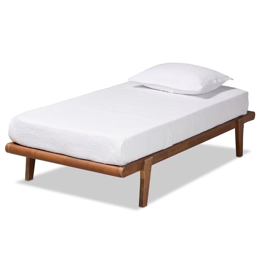 BAXTON STUDIO KAIA MID-CENTURY MODERN WALNUT BROWN FINISHED WOOD TWIN SIZE PLATFORM BED FRAME