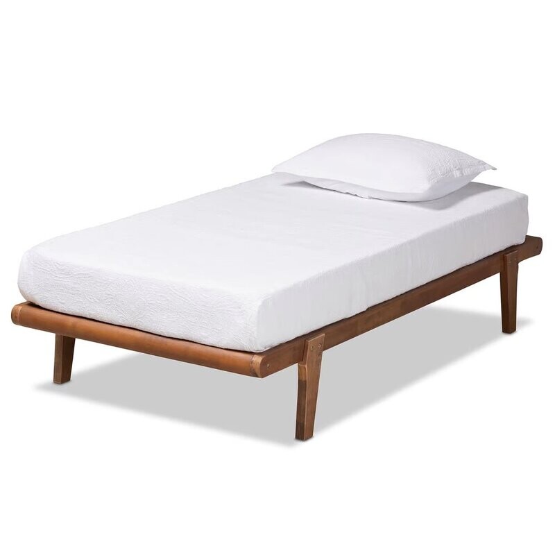 BAXTON STUDIO KAIA MID-CENTURY MODERN WALNUT BROWN FINISHED WOOD TWIN SIZE PLATFORM BED FRAME