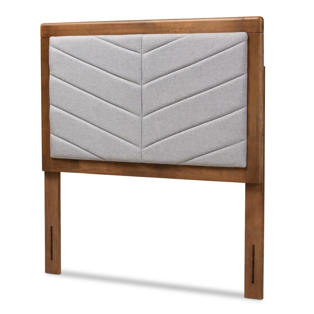 BAXTON STUDIO IDEN MODERN AND CONTEMPORARY LIGHT GREY FABRIC UPHOLSTERED AND WALNUT BROWN FINISHED WOOD TWIN SIZE HEADBOARD

Item #: MG9733-Light Grey/Walnut-Twin-HB