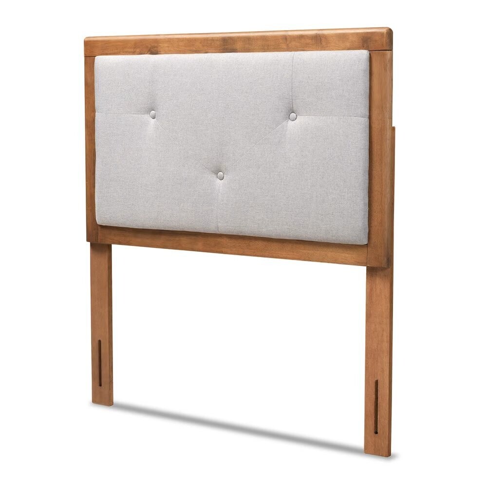BAXTON STUDIO ABNER MODERN AND CONTEMPORARY TRANSITIONAL LIGHT GREY FABRIC UPHOLSTERED AND WALNUT BROWN FINISHED WOOD TWIN SIZE HEADBOARD