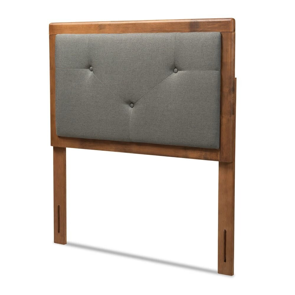 BAXTON STUDIO ABNER MODERN AND CONTEMPORARY TRANSITIONAL DARK GREY FABRIC UPHOLSTERED AND WALNUT BROWN FINISHED WOOD TWIN SIZE HEADBOARD