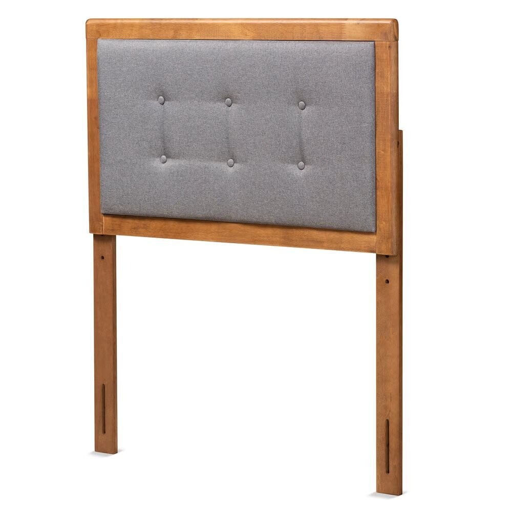 BAXTON STUDIO SARINE MID-CENTURY MODERN DARK GREY FABRIC UPHOLSTERED AND WALNUT BROWN FINISHED WOOD TWIN SIZE HEADBOARD

Item #: MG97053-Dark Grey/Ash Walnut-HB-Twin