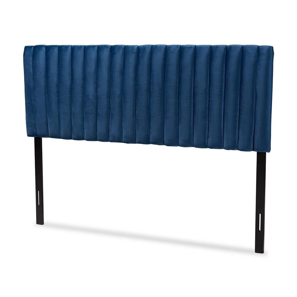 BAXTON STUDIO EMILE MODERN AND CONTEMPORARY NAVY BLUE VELVET FABRIC UPHOLSTERED AND DARK BROWN FINISHED WOOD FULL SIZE HEADBOARD

Item #: Emile-Navy Blue Velvet-HB-Full