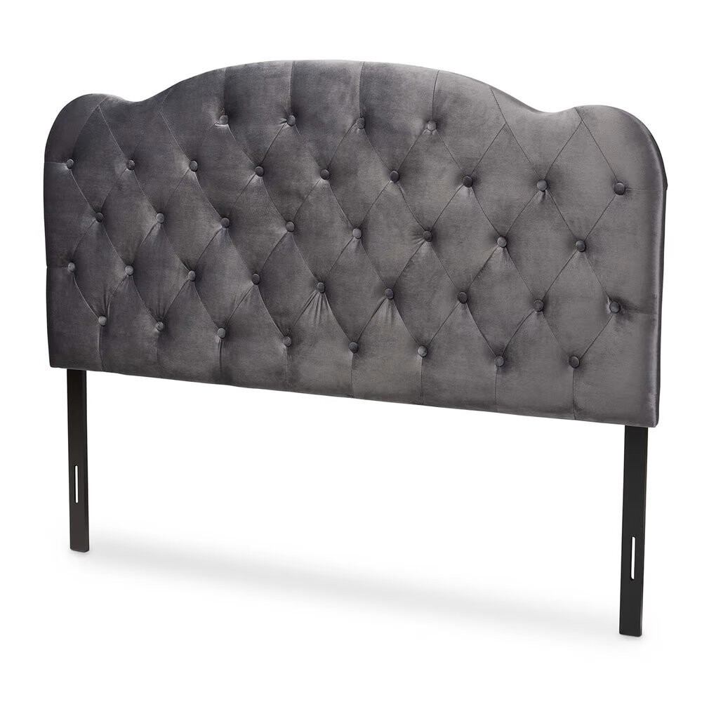 BAXTON STUDIO CLOVIS MODERN AND CONTEMPORARY GREY VELVET FABRIC UPHOLSTERED FULL SIZE HEADBOARD